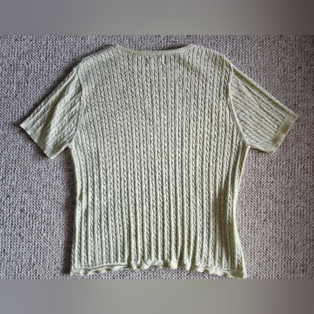 Butter Yellow Cable Knit Sweater Medium 100% Cotton Short Sleeve Croft & Barrow